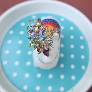 Custom Estate 14k Multicolor Gemstone Ring with Diamonds